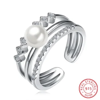 

Sterling Silver Pearls Ring Cross-Border Sources Retro-Hollow Zircon Pearl Ring 925 Silver Ring Wedding Jewelry with Box