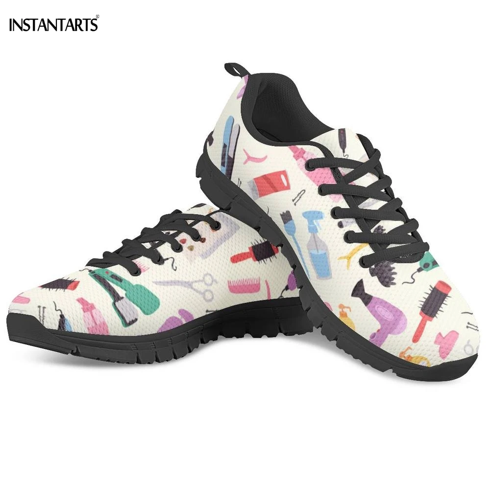 

INSTANTARTS Women's Running Shoes Hairdressing Equipment/Hair Stylist Pattern Lace Up Sneakers Outdoor Breath Ladies Sport Shoes