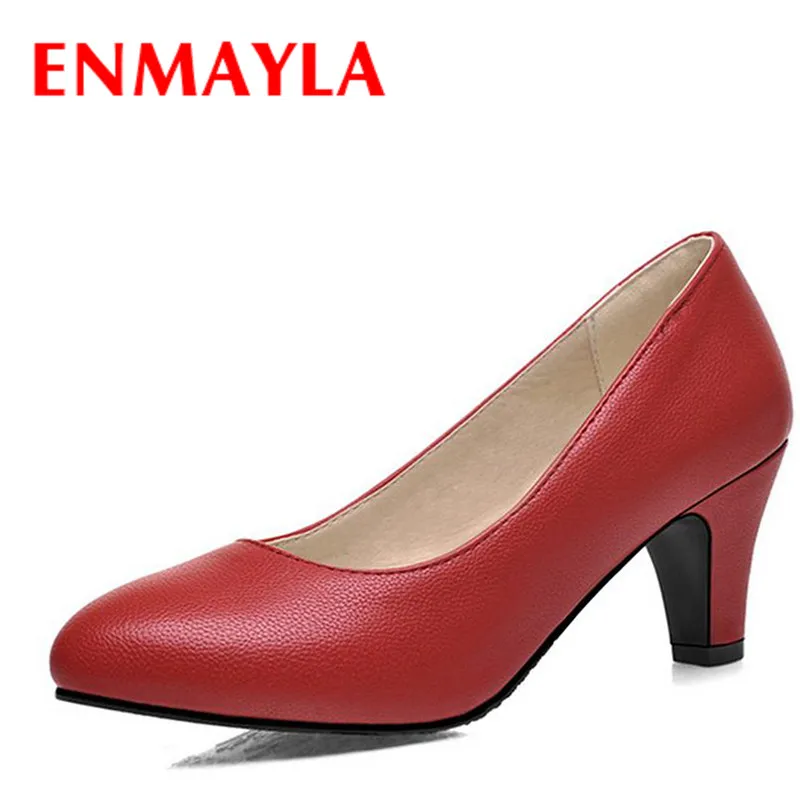 

ENMAYLA Spring Women Kiteen Heels Pumps Black Red Office Lady Shoes Woman Low Heel Work Pumps Women Black OL Dress Shoes