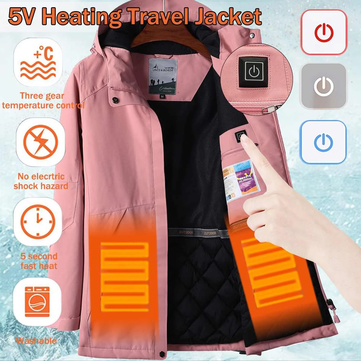 

Waterproof Electric Heating Heaed Warm USB Hooded Travel Men Coats Jackets Washable Winter Hiking Jackets for Girl Lady Woman