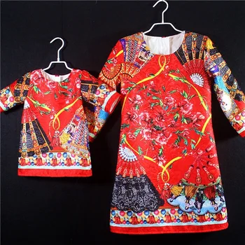 

Plus Size Family Dress Mommy and Toddler Infant Baby Clothes Mama Mom and Daughter Dress Wedding Long Sleeve Mom Girls Outfits