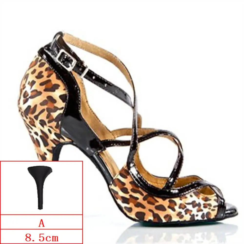 Удобные леопардовые, синие, розовые, Zapatos de baile латинские Туфли на каблуке 4,5-10 см, Профессиональный латинский танец сальсы, женская обувь JYG465 - Цвет: Leopard-A