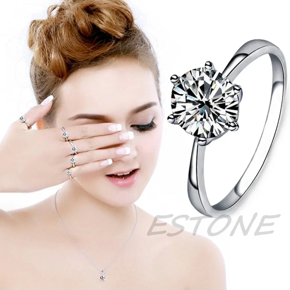 

Luxury Silver Crystal Rings Wedding Engagement Jewelry Gift Women 5 Size