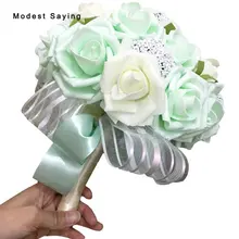Упаковка с коробкой мятный зеленый искусственный жемчуг свадебные букеты Романтические свадебные цветы Букеты casamento свадебные аксессуары