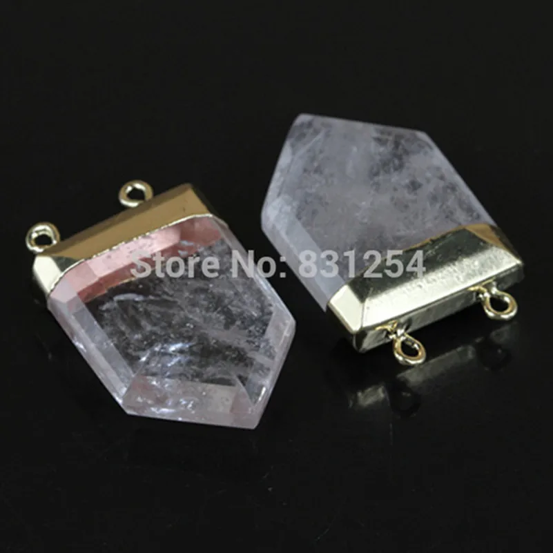 

1pc New Natural Clear White Crystal Quartz Gem Stone Pendant Gold Color Color Charm Pendant Connector Fashion Women Jewelry