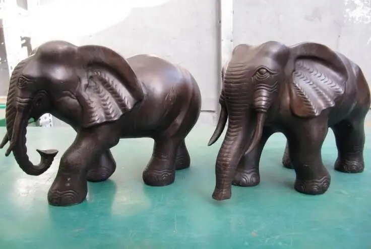 7 китайских медных бронзовых резных двух супружных слонов|statue|statue elephantstatue bronze |