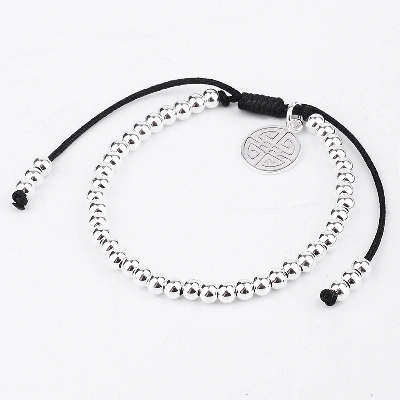 Billig Neue Silber Farbe Perlen Armband Handgemachte Glück Roten Seil Armbänder Armreifen 1560