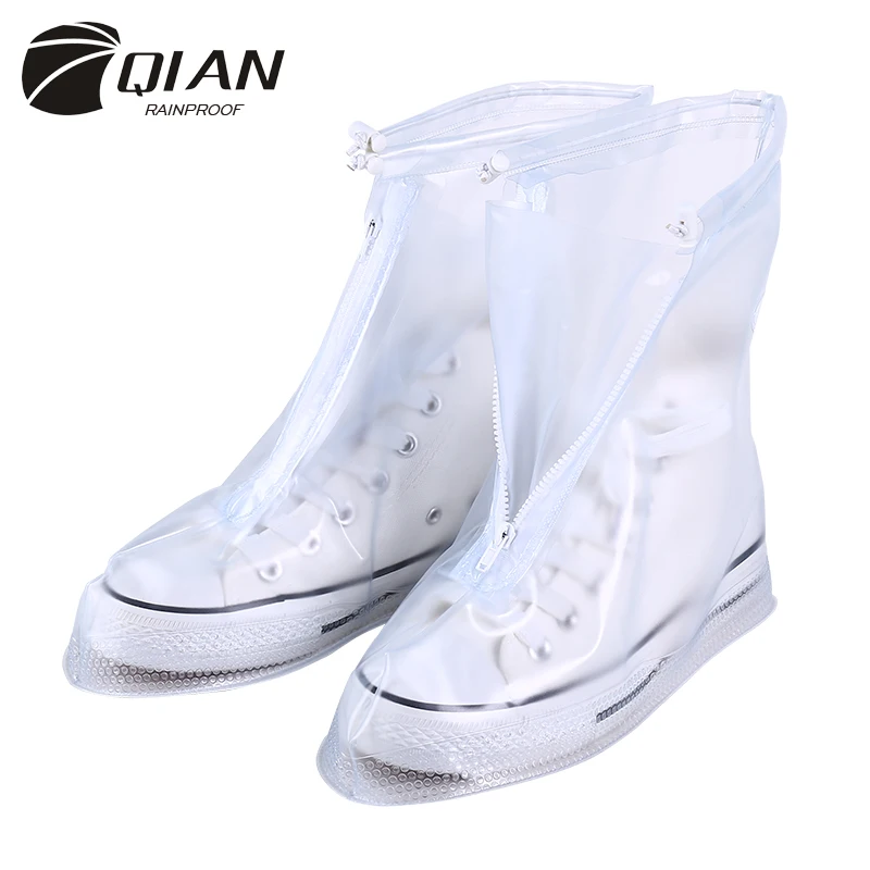 

QIAN Waterproof Rain Boots Men&Women's Shoes Accessories Rain Reusable Shoes Covers All Seasons Slip-resistant Zipper Overshoes