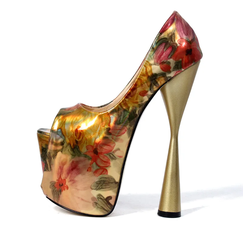 Chaussures Wp1082 Impression Peep 43 En 34 Joyhopy Talons D'été forme Femmes Des Cuir Gold pink Hauts Épais Pompes Plate Taille 19 Cm Verni La Toe Plus 66gA1OvB