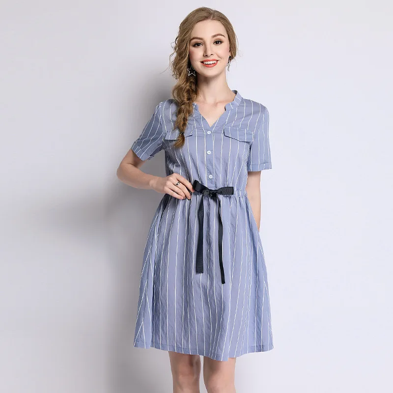 Buy Striped Shirt Dress Plus Size Women Short Sleeve Summer Dresses Work Event