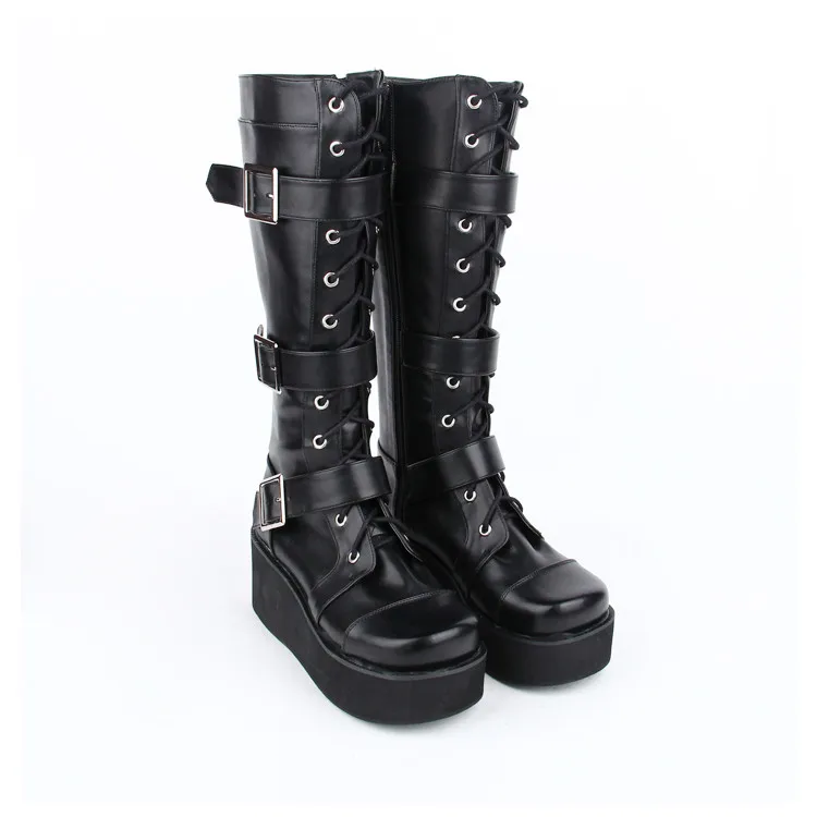 Angelical 47 fleeces Botas Hebillas Punk Inside Zip Cuñas Tacón Motocicleta Black Bombas Mori Impresión De Señora Lolita Black Zapatos Alto Chica 33 Mujer Pu rRqBrTx8wf