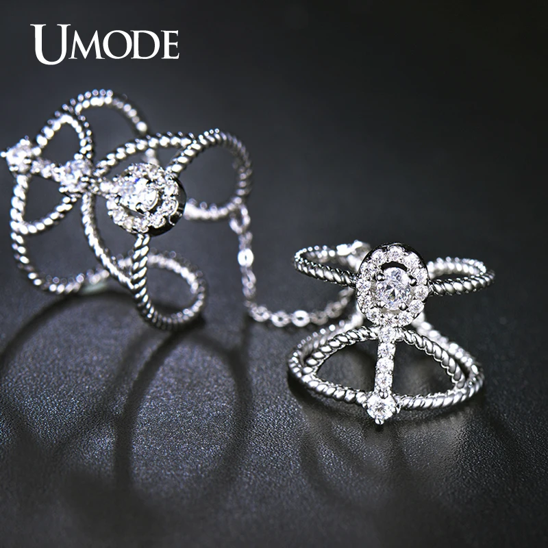 Umode измененными витая гало CZ белый позолоченные имитация два пальца с цепи