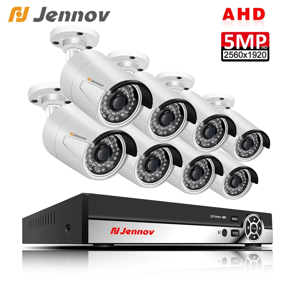 Jennov 8Ch AHD H.265 CCTV Камеры Скрытого видеонаблюдения Системы 5MP DVR комплект Открытый Водонепроницаемый аналоговая камера P2P приложение XMeye