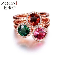 ZOCAI GENUINE TOURMALINE RING 18K ROSE GOLD RED TOURMALINE PINK TOURMALINE AND GREEN TOURMALINE FOR CHOICE