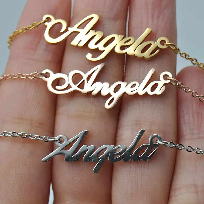 Пользовательские "Анжела" имя браслет для Для женщин девушки персонализированные золотые украшения Pulseira Masculina браслет почерк инициалы