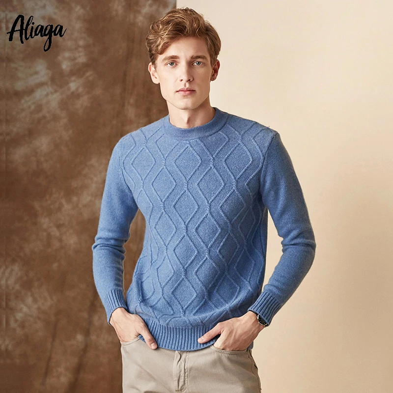 Mens Sweaters 2019 New Arrival 100 Cashmere Sweater Men Ribbed Long Sleeve Top Crew Neck Sweater Loose Knitted Pullovers Jumper