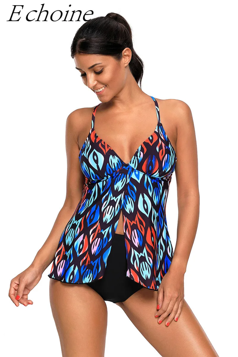 Echoine Blue Coral с разноцветным принтом сексуальные Flyaway танкини купальник V Средства