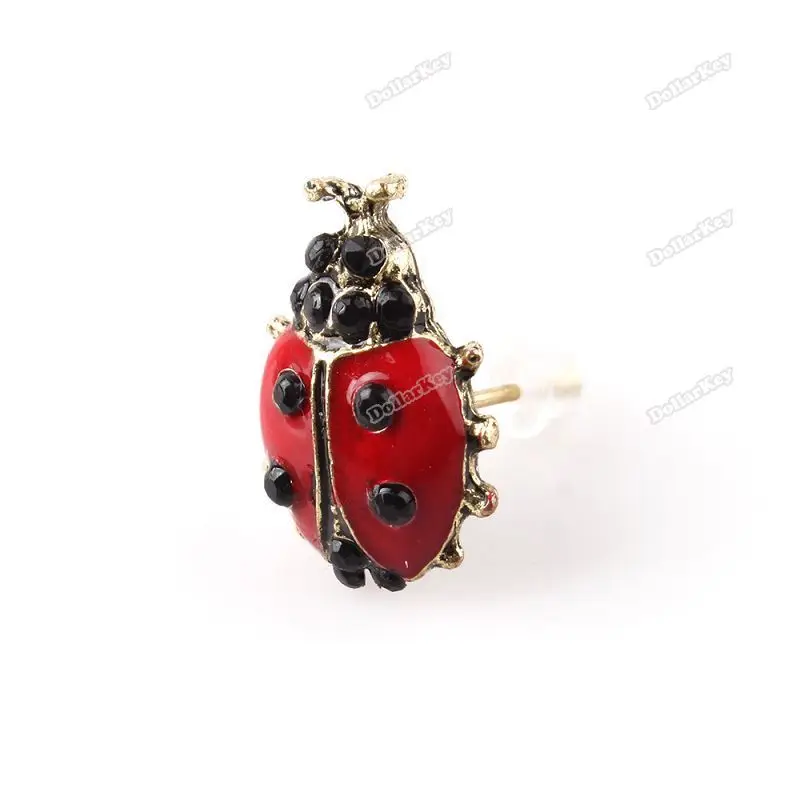 2014 Brand New dollarkey Fashion Cute Nice Style Red Girls Alloy Lady Pair Beetle Ladybug Stud Earring Save up to 50% Cheapest | Украшения