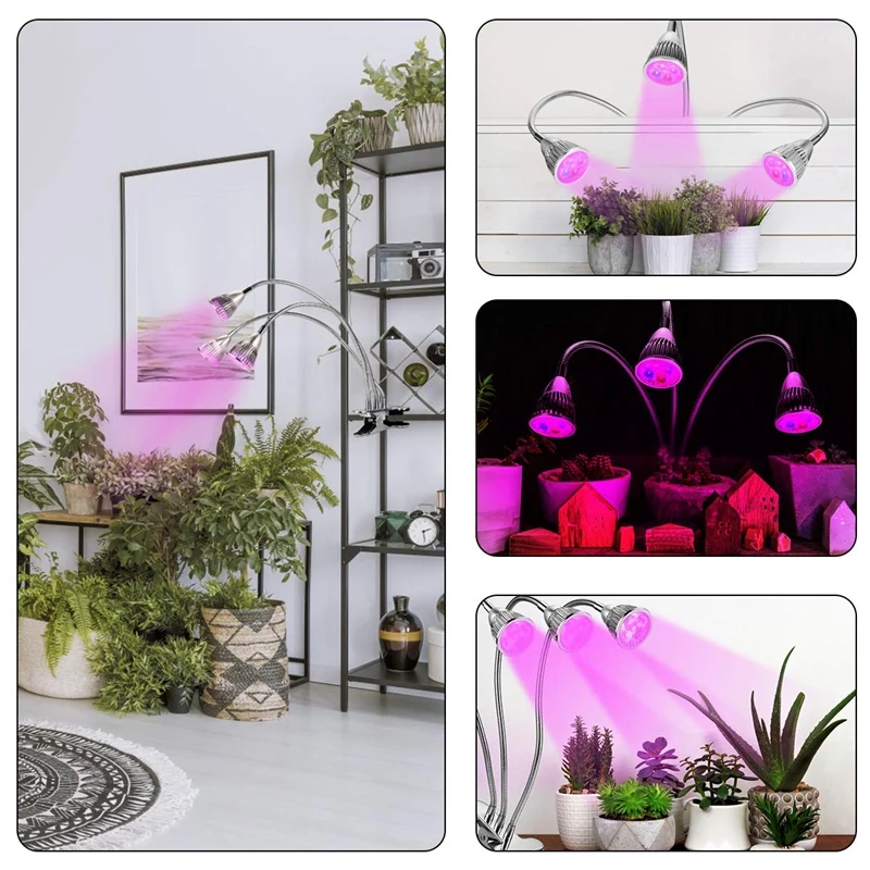 Grow Light, Led Grow Lights для комнатных растений, плавная регулировкая яркости 15 Вт 15 светодиодов лампы красный синий спектр, 3-Head Divide control Adju