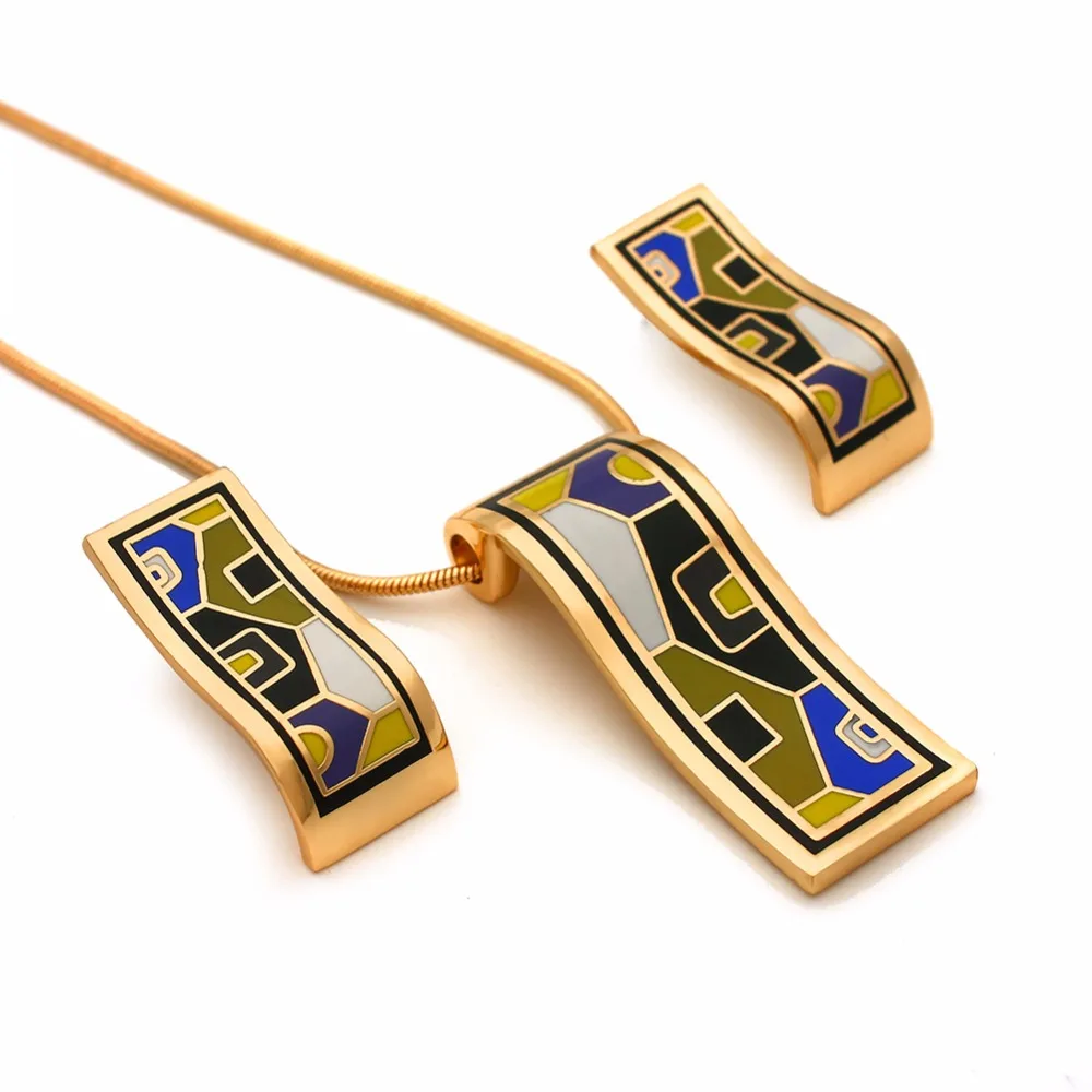 Geometry Jewelry Sets Enamel Jewellery Set Earring for Women Gold