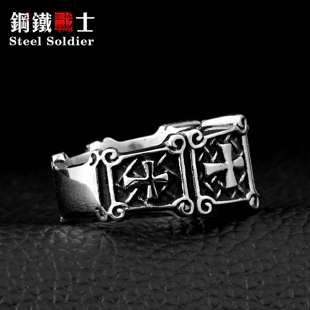 Steel soldier mix color Wholesale Jewelry Lots Vintage Friar Men's double cross Ring With Stone Red/Blue/Black Fashion