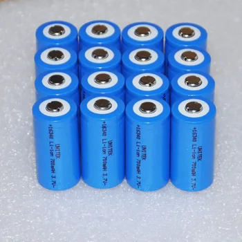 

16pcs UNITEK ICR 3.7v 16340 rechargeable battery 700mah lithium li-ion cell replace CR123A CR 123A for laser flashlight torch