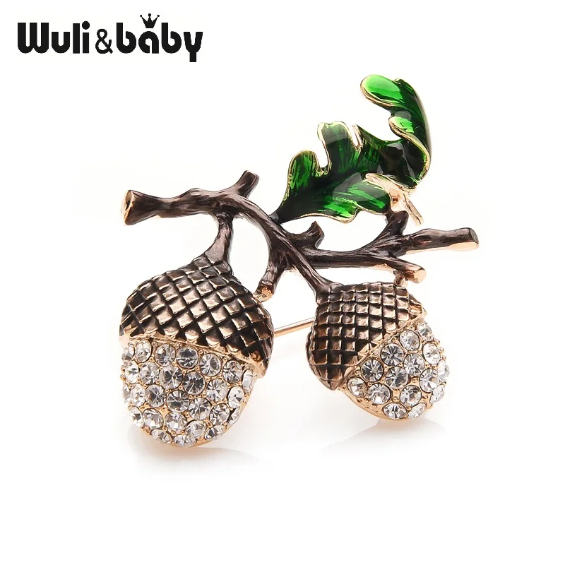 

Wuli&baby Rhinestone Pine Tower Enamel Brooches Men Women's Alloy Plants Weddings Banquet Party Brooch Oak Acorns