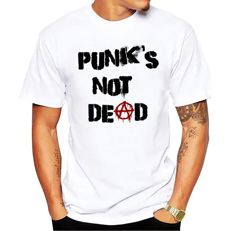 

Punk Anarchy T Shirt Men Punks not Dead Print Short Sleeve White Tees Men Street Style Sketch Rock Tops