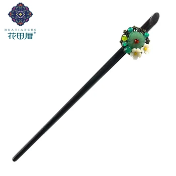 

Ethnic Green Lampwork Plum Flower Wooden Hairpins For Bridal Shell Flower Alloy Brass Decorations Hair Sticks Jewelry FZ-17022