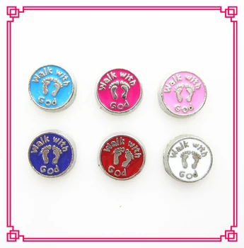 

Mix random color 100pcs/lot footprint walk with god floating charms living glass memory floating lockets charms diy jewelry