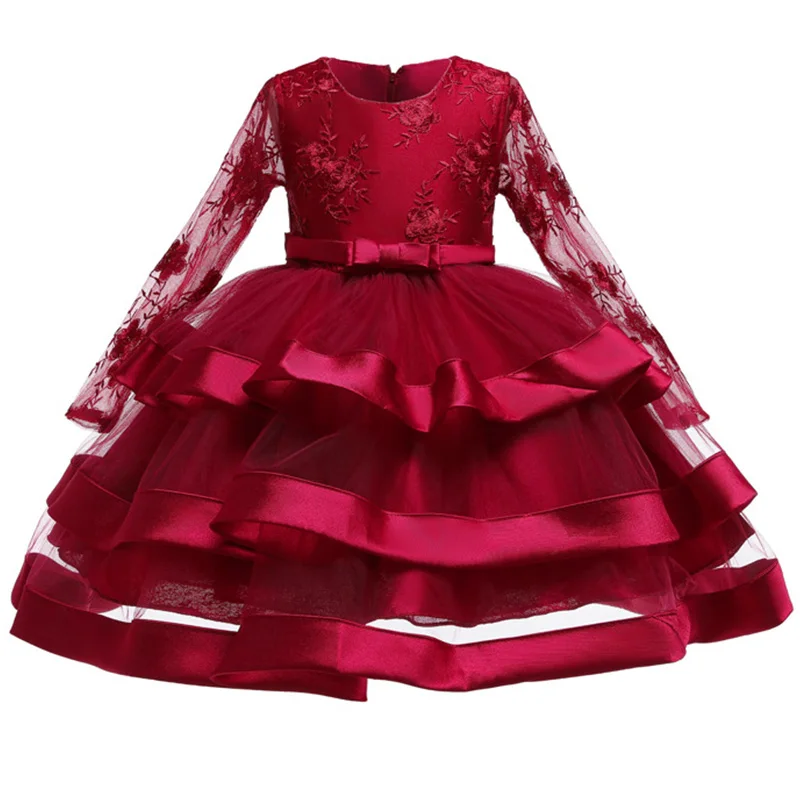 Высококачественное Кружевное платье-пачка принцессы с блестками и большим бантом для девочек, г., Летнее нарядное платье на свадьбу для девочек от 3 до 12 лет - Цвет: wine red