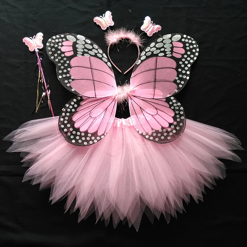 

free shiping pink yellow blue purple new style party Children butterfly fairy wing princess gauze skirt tutu set costume kid