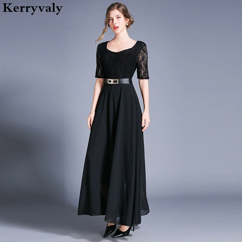 Longue Robe D Ete Noire En Mousseline De Soie Et Dentelle Pour Femmes Vetement De Soiree Maxi K8303 2021 Aliexpress
