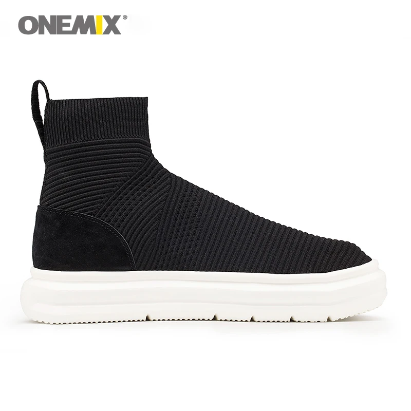 Onemix высокая обувь, увеличивающая рост стиль жизни вязаный носок ботильоны для мужчин Прогулки треккинговые кроссовки осень зима черный