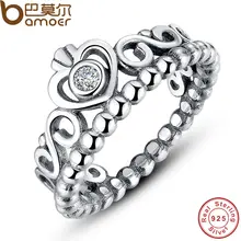 BAMOER 925 Sterling Silver My Princess Queen Crown Stackable Ring with Clear CZ Authentic Jewelry PA7110