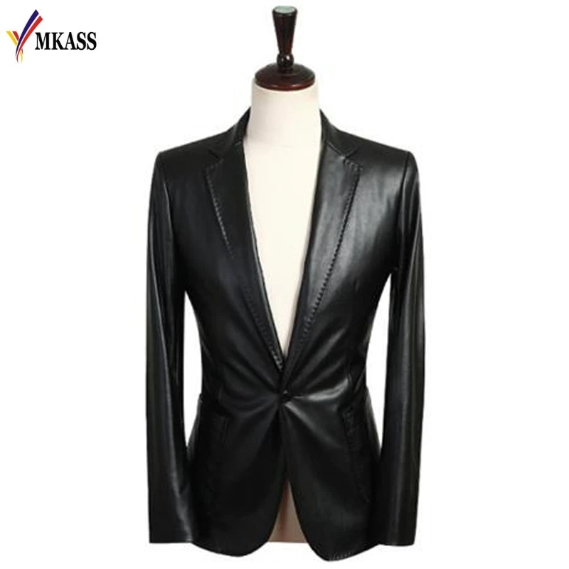 

PU Leather Dress Blazers Men 2017 New Brand Party Mens Suit Jacket Casual Slim Motorcycle Faux Leather Suit Homme