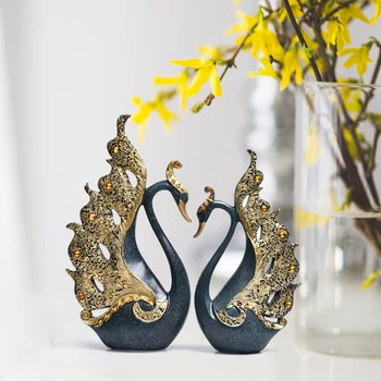 

European Elegant Couple Swan Figurines Resin Crafts Home Decoration Swan Miniature Wine Cabinet Display Furnishing Wedding Gif