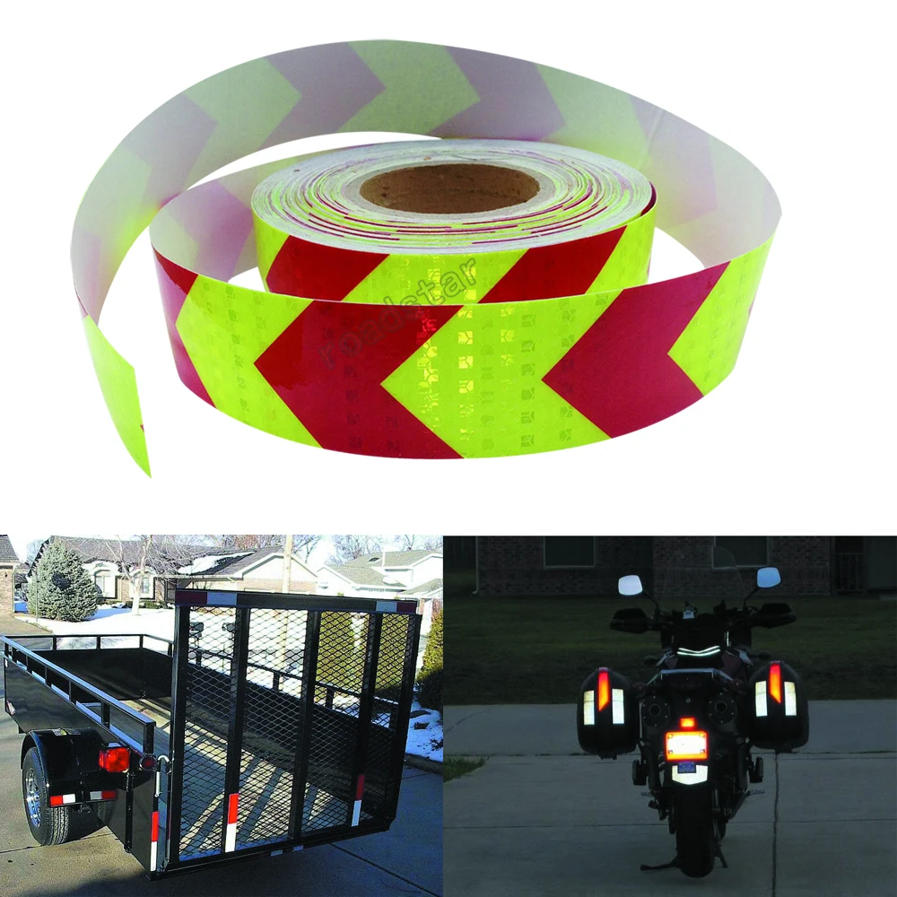 5cmx20m PET Arrow Safety Reflective Warning Tape Film Waterproof Sticker for Car Truck fluorescent yellow and red