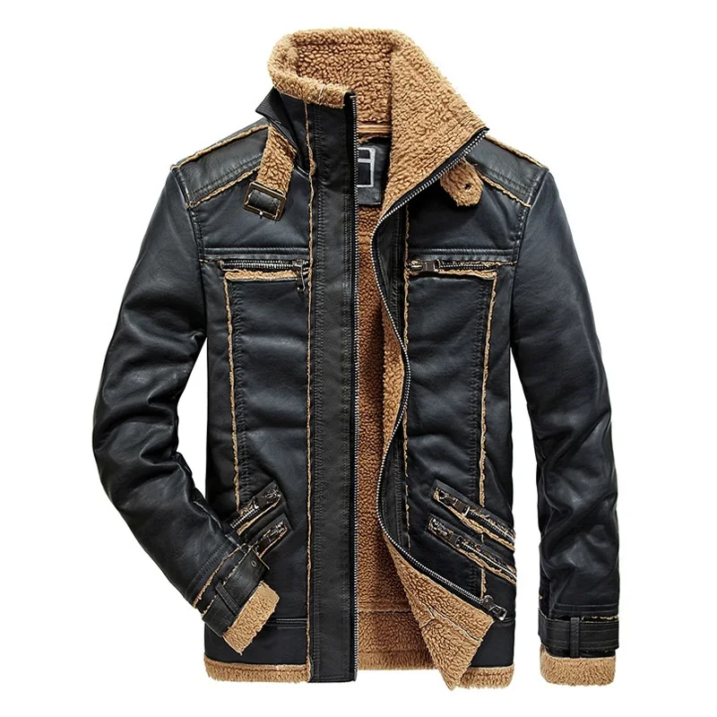 Mens winter faux leather suede jackets warm liner biker windbreaker outerwear man causual coat