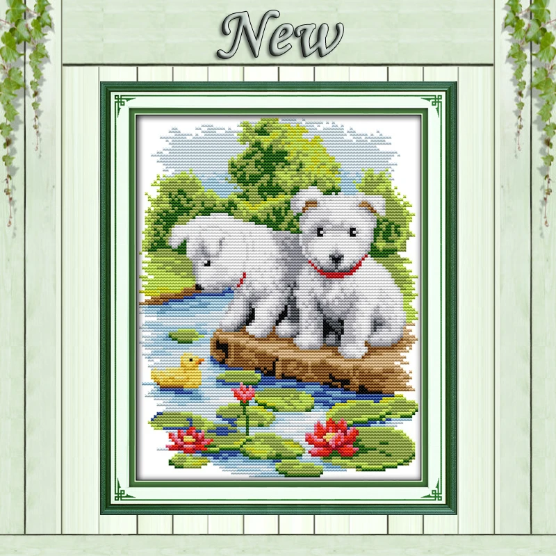 A small white dog Handmade animal Home Decor pattern print on the canvas DMC 11CT 14CT Cross Stitch kit Set needlework embroider | Дом и сад
