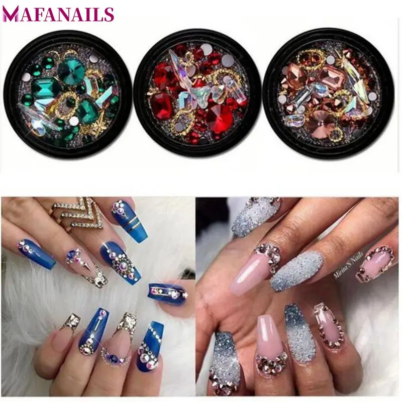 

1 Box Mixed Fire Acrylic Rhinestones Alloy Metal Frame Crystal AB Stones DIY Nails Decor Manicure 3D Nail Art Decoration 6 color