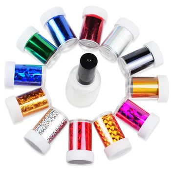 

12 Colors Nail Art Transfer Foil Sticker for Nail Tips Decoration & Glue Set