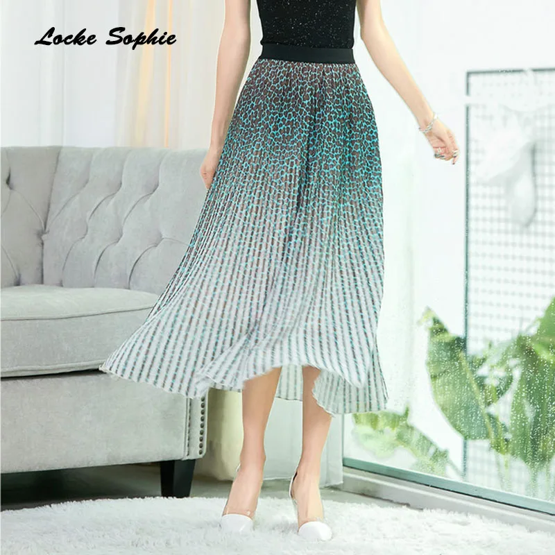 

1pcs Hight waist Women's Plus size skirts 2019 Summer mesh Chiffon Splicing Leopard Print Gradient skirt Ladies Casual skirts