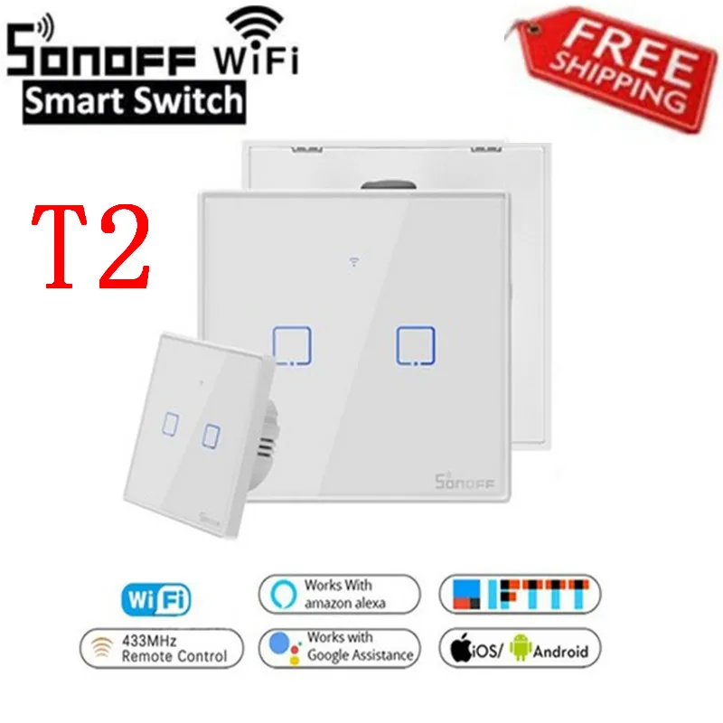  SONOFF T2US EU/UK TX Smart Wifi Touch Wall Light Switch With Border Smart Home 1~3 Gang 433 RF/Voic - 4000001783104
