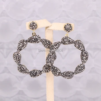 

5Pairs ZYZ296-9189 Big size round circle dangle earrings Pave rhinestone crystal fashion metal Drop earrings