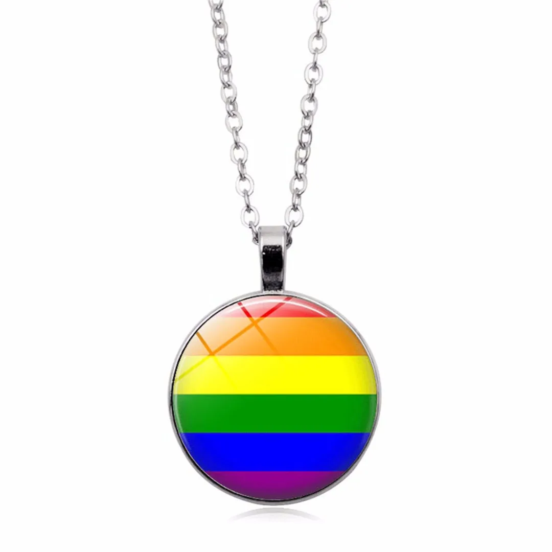 

Simple Rainbow Chain Necklace Gay Pride LGBT Round Circle Pendant Necklace Charming Lesbian Jewelry Gift