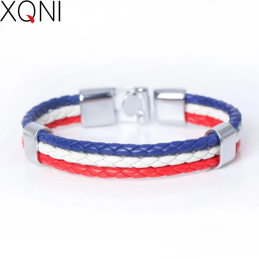 Fashion National Spain Flag ID Leather Bracelet Trendy Braided Surfer Bandage Charm Sporty Bracelets Men Women Bangles XQNI