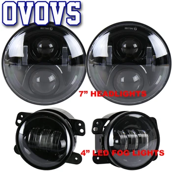 

DOT Approved 7'' Black LED Headlights + 4 '' LED Fog Lights for Jeep Wrangler 97-2017 JK TJ LJ