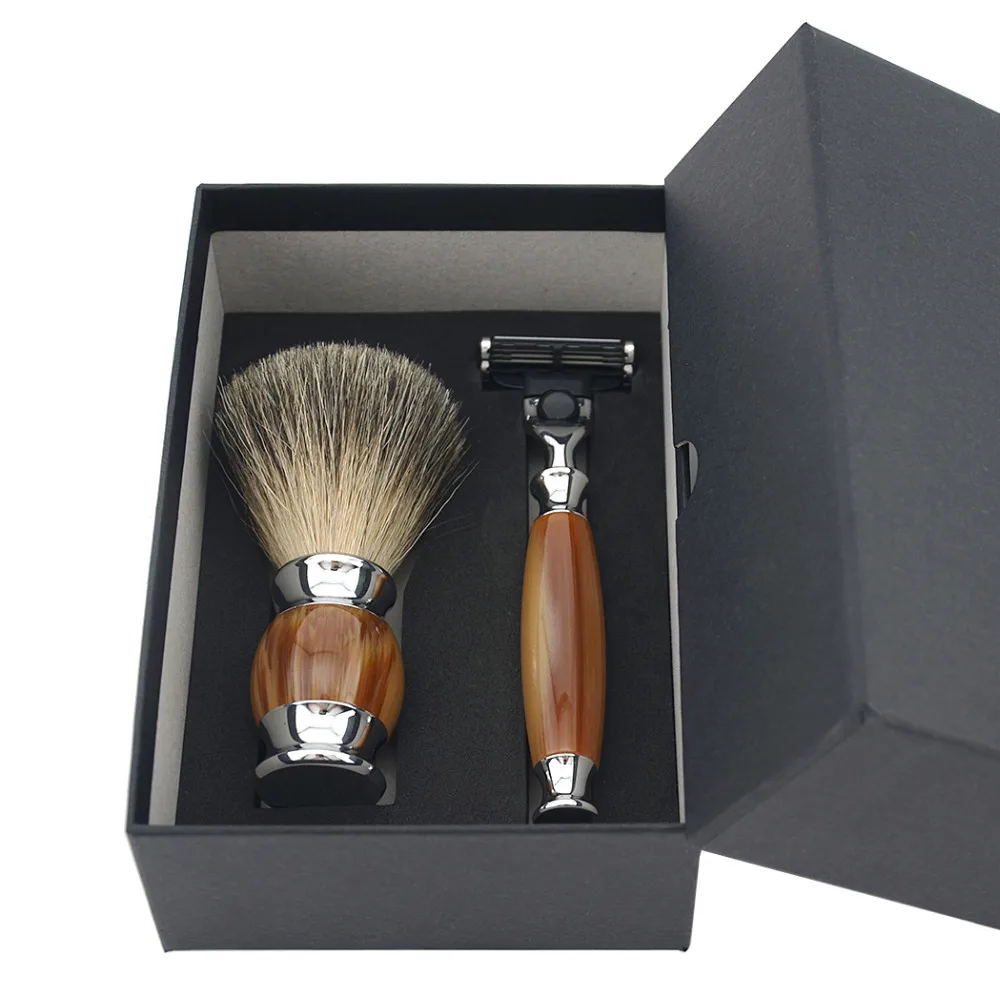 

Grandslam Men Shaving Safety razor Gift Kit 3 Layers Blade Shaver Knife Refill Cartridge Shaver Pure Badger Hair Brush