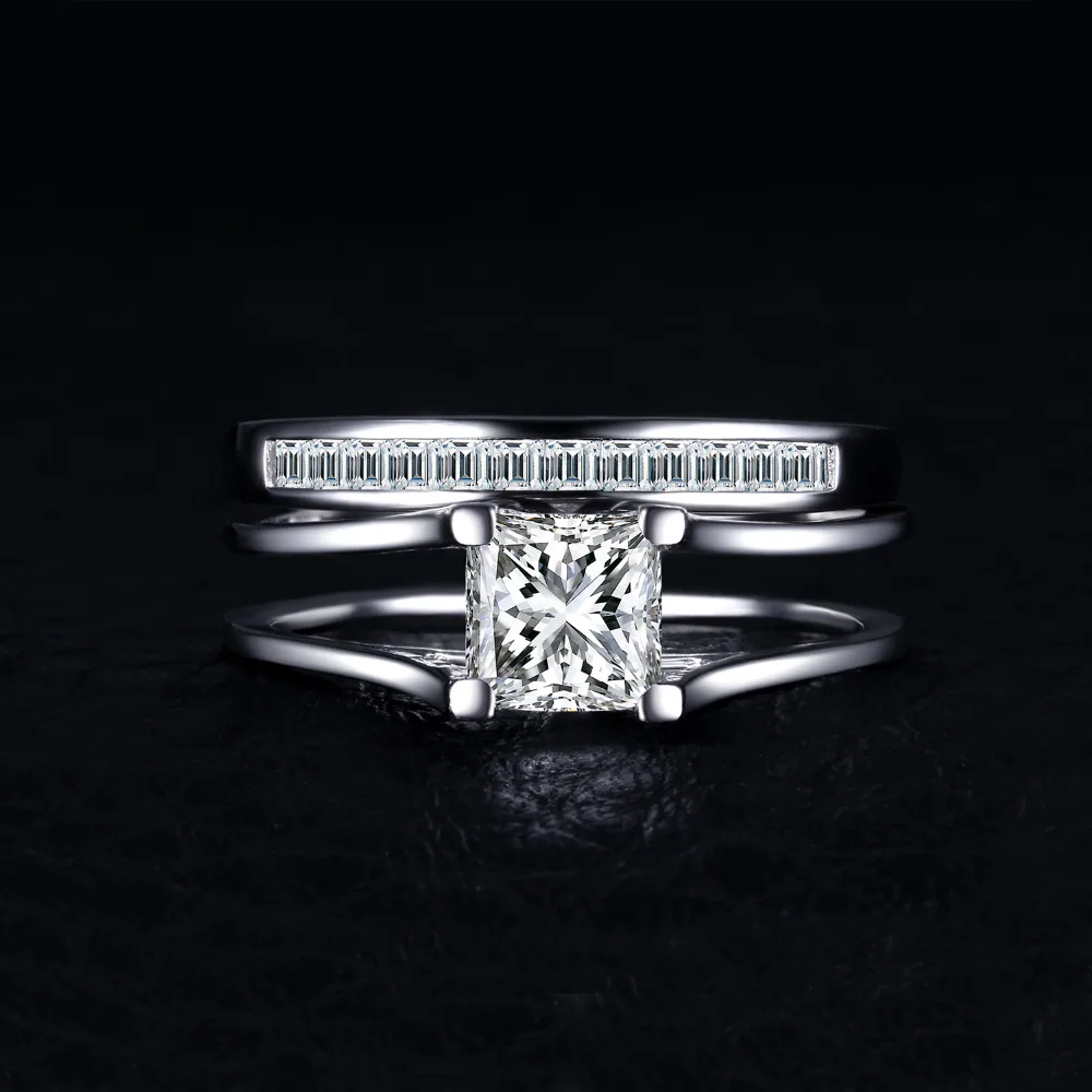 JewelryPalace Hot 2ct Princess Cut Solitaire Ring Engagement Wedding Band Rings Bridal Channel Sets 925 Sterling Silver Jewelry